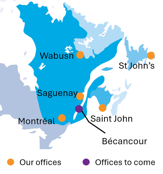 We are present throughout the entirety of Eastern Canada.